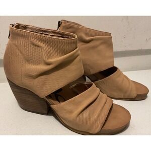 OTBT Patchouli Tan Leather Wedge Sandals Open Toe Back Zip Booties Womens 7.5M